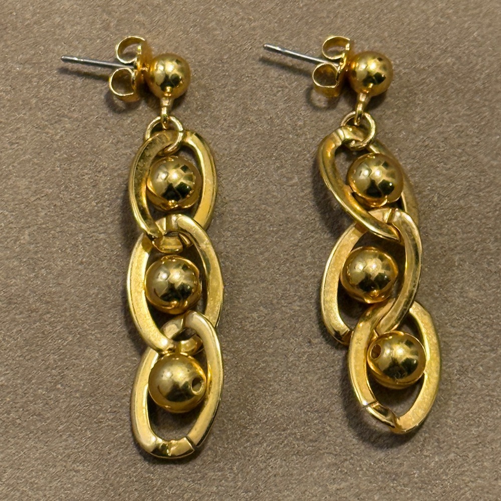 Gold Drop Link Ball Earrings
